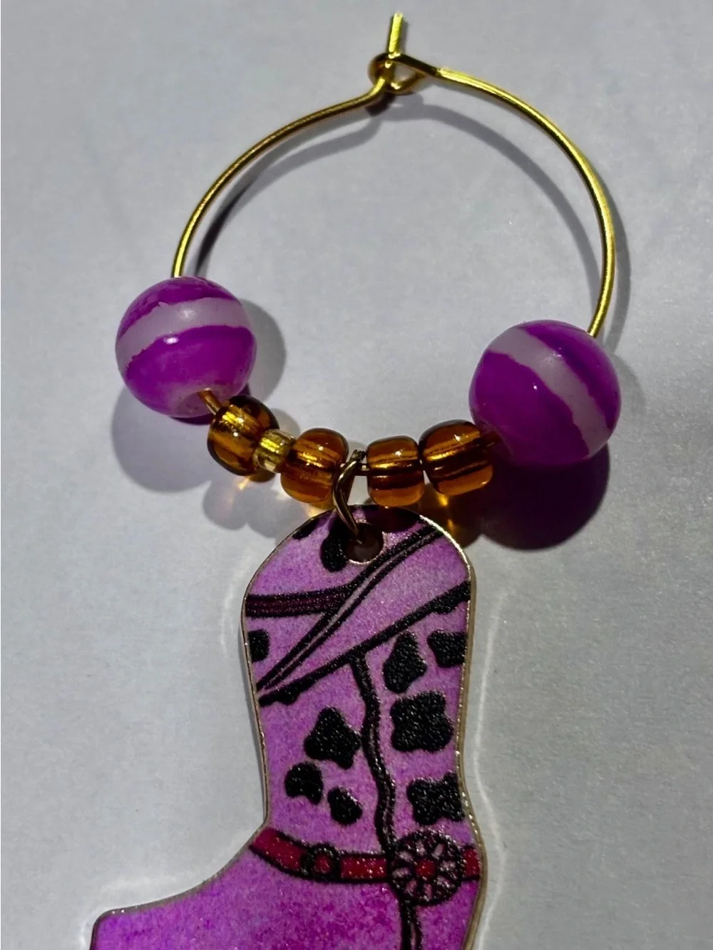 Handmade Cowboy Boot Wine Glass Charms Set 2 Western Cowgirl Beaded Drink